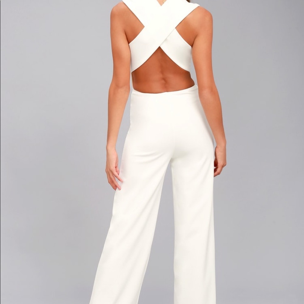 Thinking out loud white backless jumpsuit